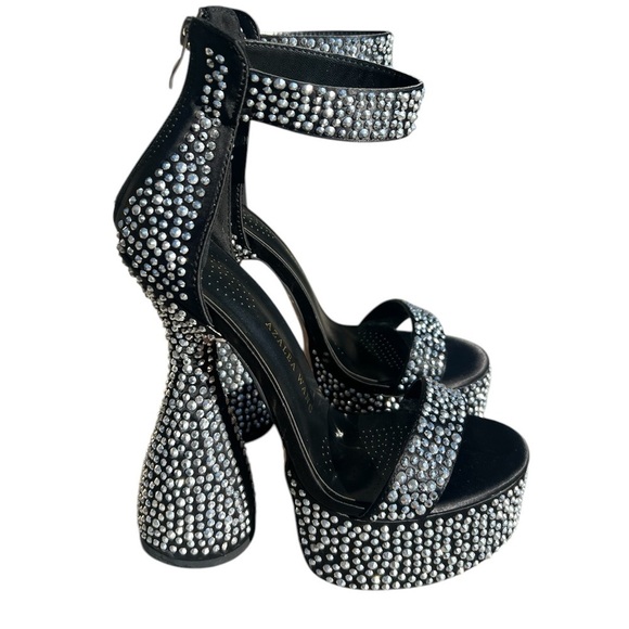 Azalea Wang Your Place or Mine black rhinestone ankle strap platform heels sz 8 - Picture 9 of 12
